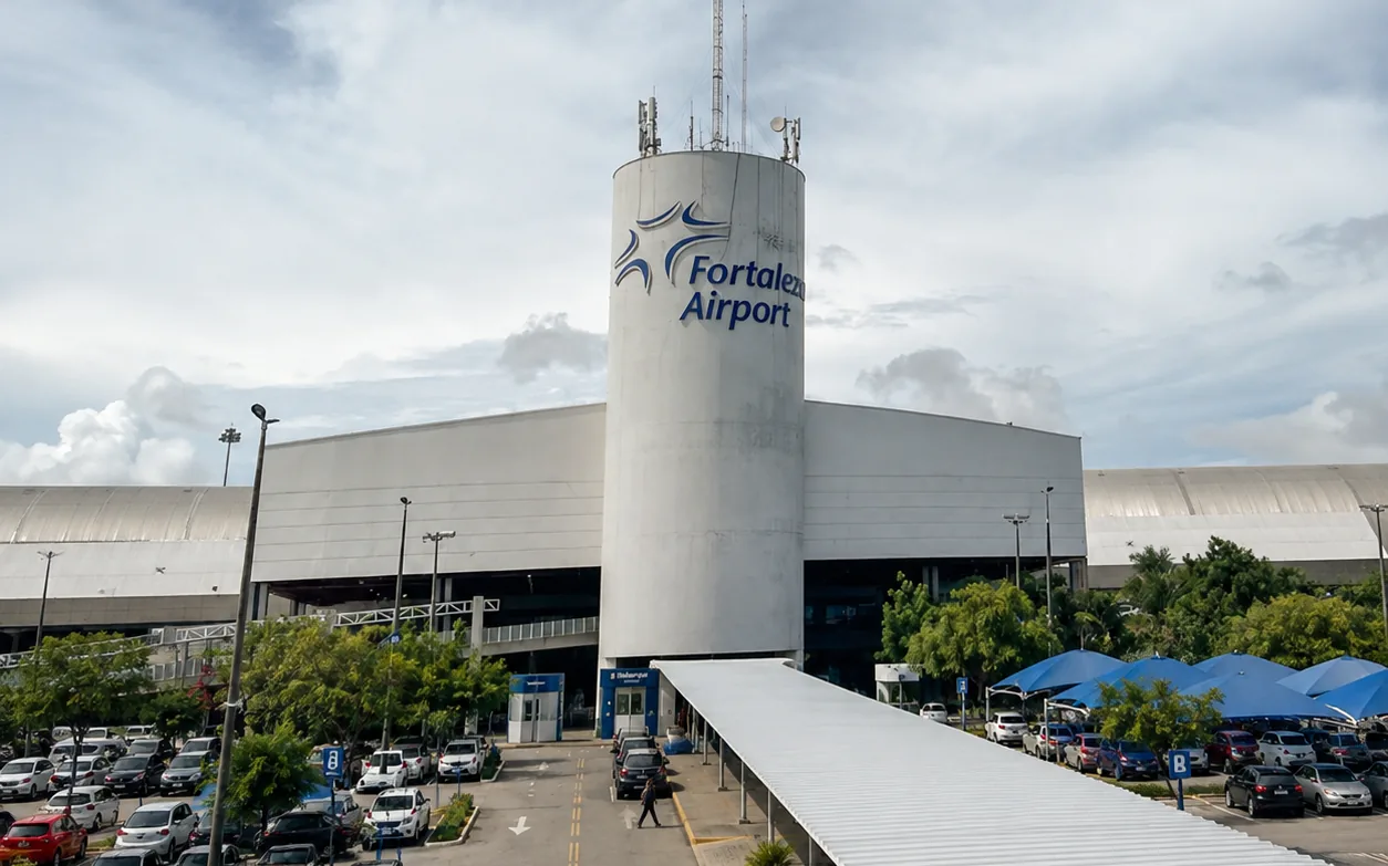 Vista ampla do Aeroporto Internacional de Fortaleza Pinto Martins